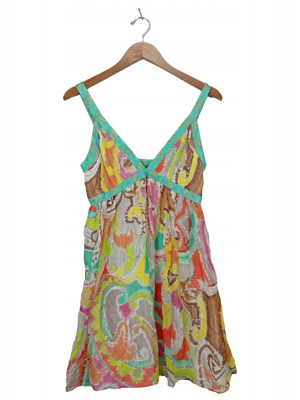 Milly of New York Multicolor Paisley Mini Dress with Turquoise Trim